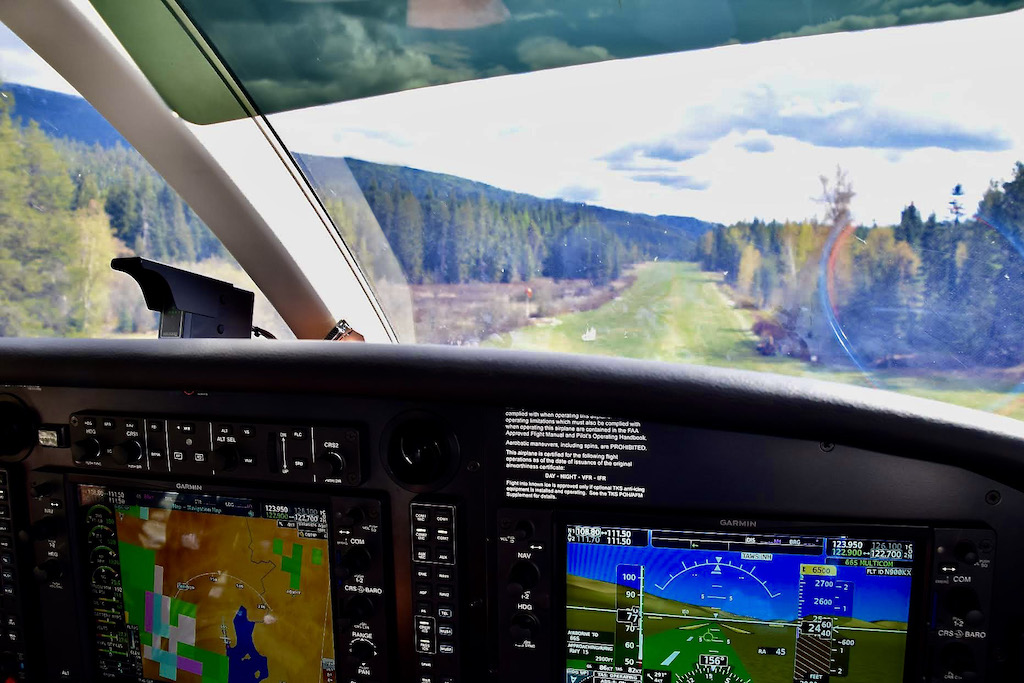 On approach to the Cavanaugh Bay airstrip on the shore of Priest Lake