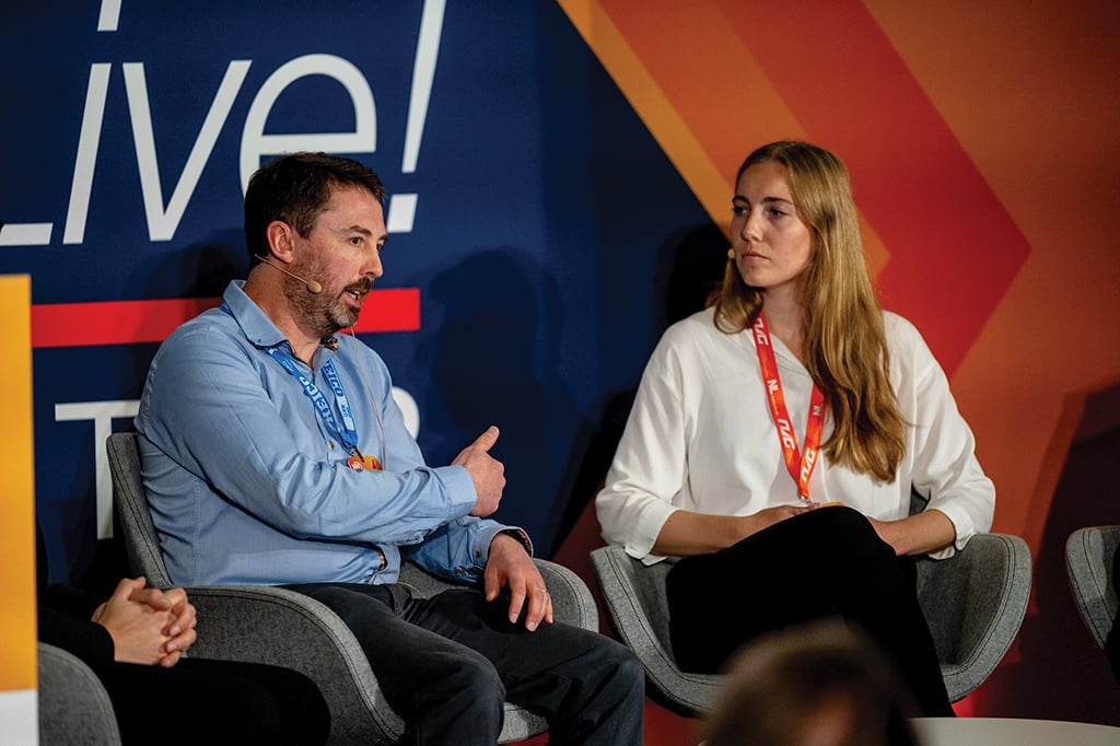 Mark Stacey (left) speaking while Miriam Huijser (right) looks on