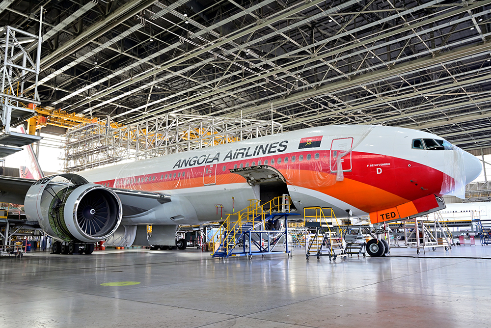 Angola Airlines aircraft in SAA Technical hangar