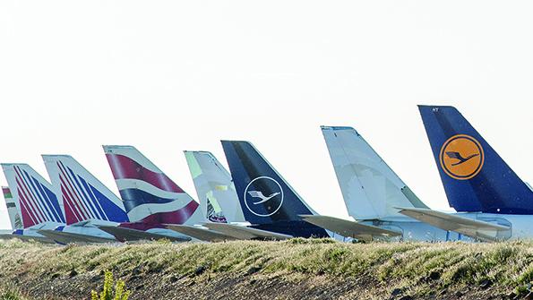 European aircraft tails on tarmac