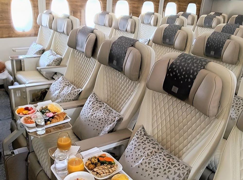 Seats in Emirates' new premium-economy cabin