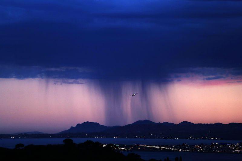 airplane in thunderstorm over France