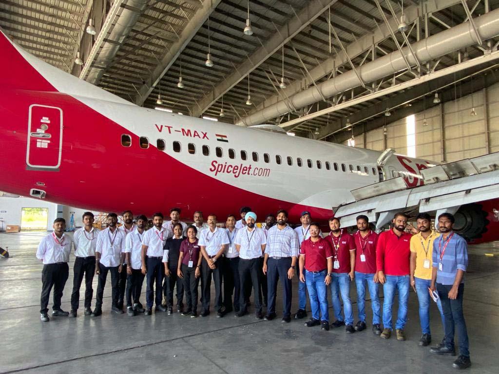 SpicetJet Boeing 737 MAX in AIESL hangar