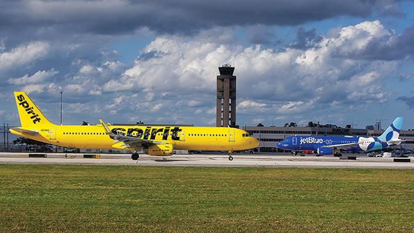 Spirit, JetBlue aircraft on runway