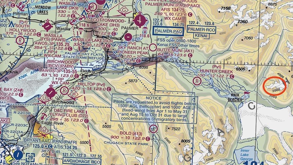 FAA Anchorage, Alaska, sectional chart showing location of the helicopter accident