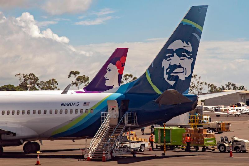 Alaska Airlines and Hawaiian Airlines jet planes