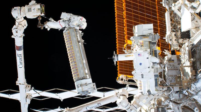 ISS astronauts during a spacewalk