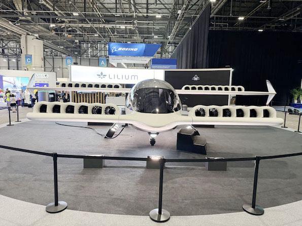 full-scale mockup of premium-edition Lilium Jet on display at EBACE 2024