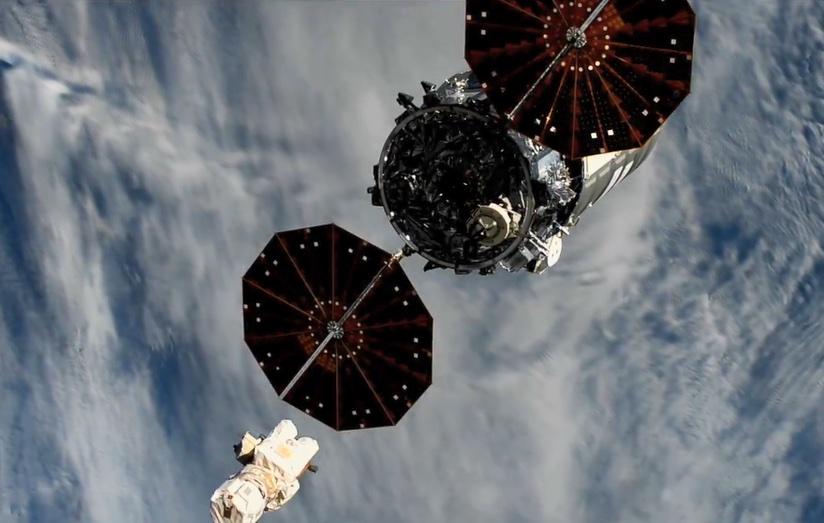 The Cygnus space freighter, seen moments after release from the robotic arm