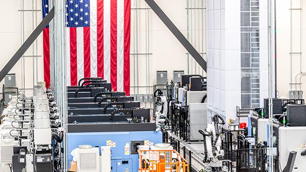 Hadrian facility with U.S. flag draped on wall