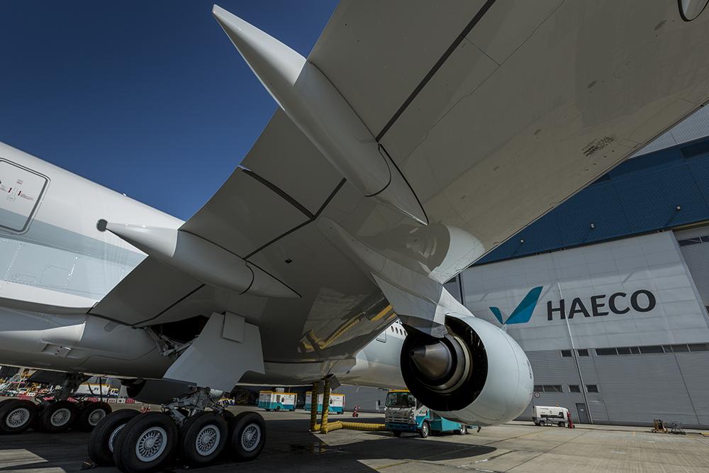 Aircraft in front of HAECO hangar