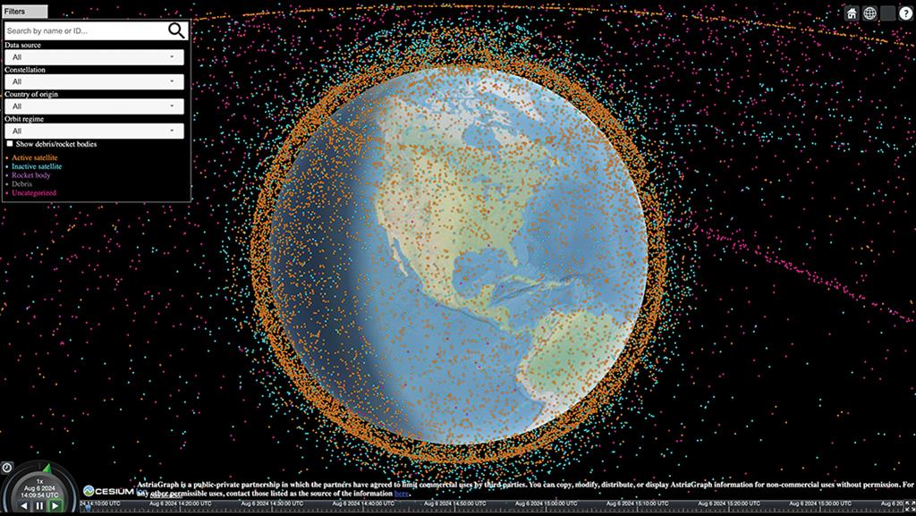 View of data points surrounding Earth from space