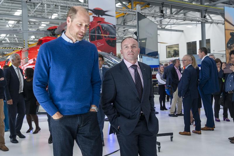 HRH William, Prince of Wales, with Airbus Helicopters UK managing director Lenny Brown, MBE, at the company's new UK headquarters