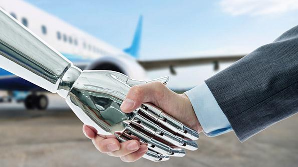 robot hand shaking human hand