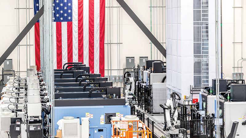 Hadrian facility with U.S. flag draped on wall