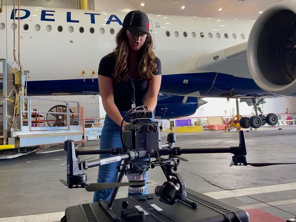 Technician with Delta TechOps drone