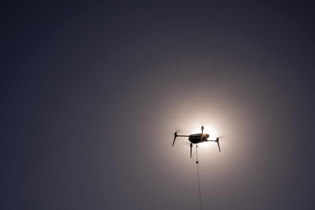 A UAS patrols over Travis AFB, California 