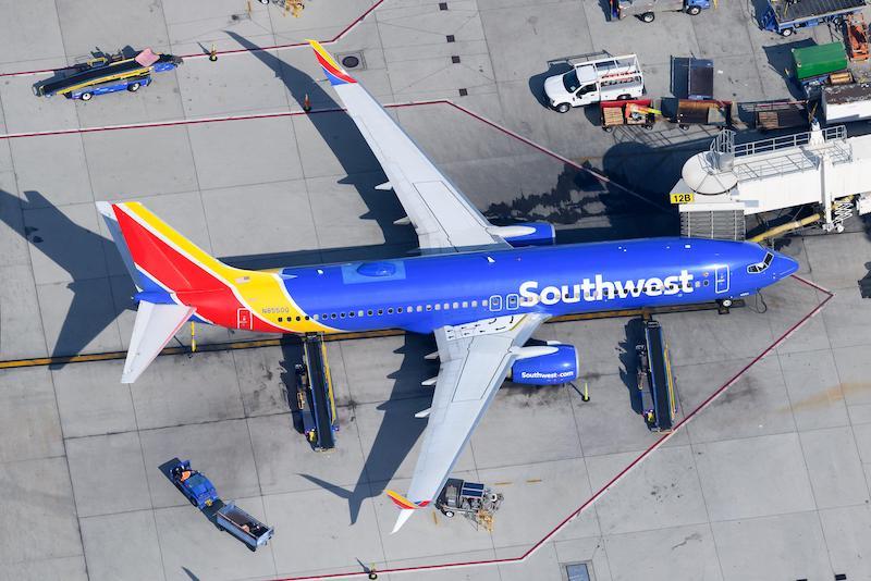 southwest 737-800 on tarmac seen from above