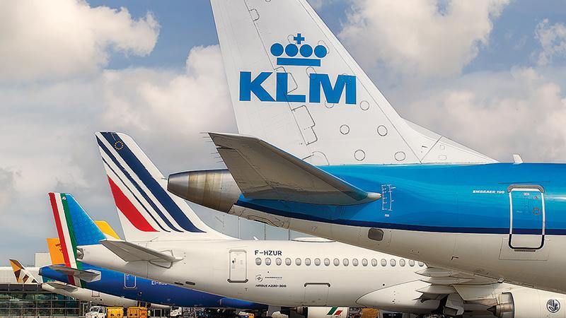 Row of aircraft tails at airport