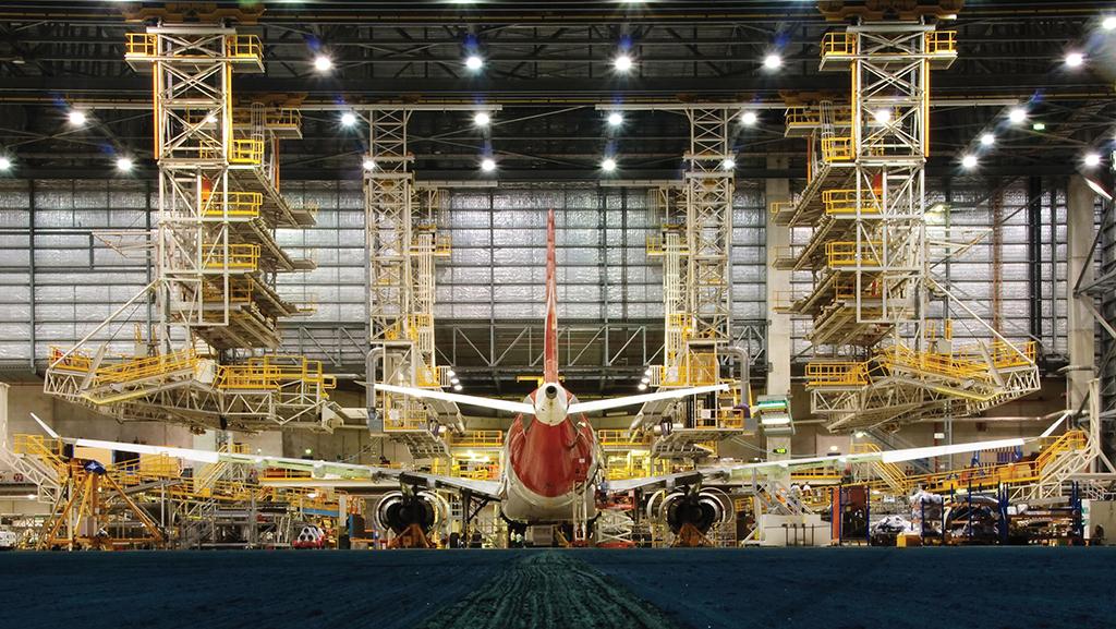 Rear view of aircraft under maintenance