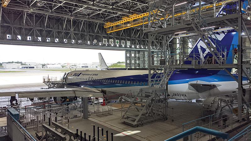 Aircraft undergoing maintenance