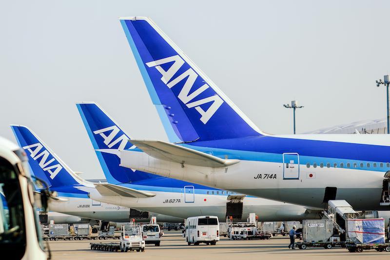 ANA tail fins at tokyo airport