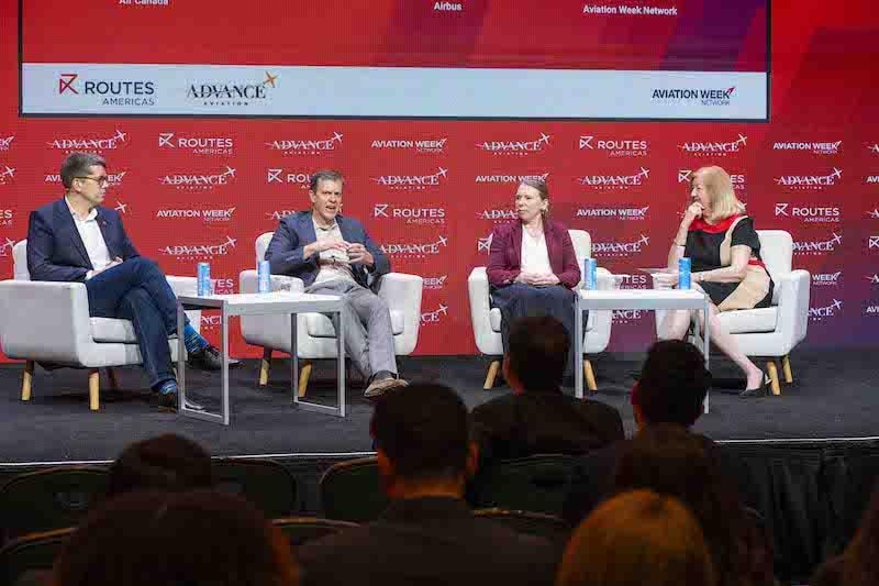 Pictured (L-R): Alexandre Lefèvre, VP Network Planning & Scheduling, Air Canada; Joe Mohan, Chief Commercial Officer, Abra Group; Veronica Paddock, Marketing Director Fleet & Network Planning, Airbus; and Karen Walker, Group Air Transport Editor-in-Chief, Aviation Week Network