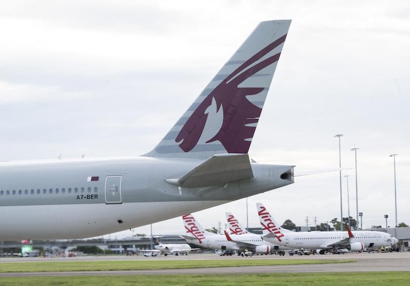 virgin australia tail fins with qatar tail fin