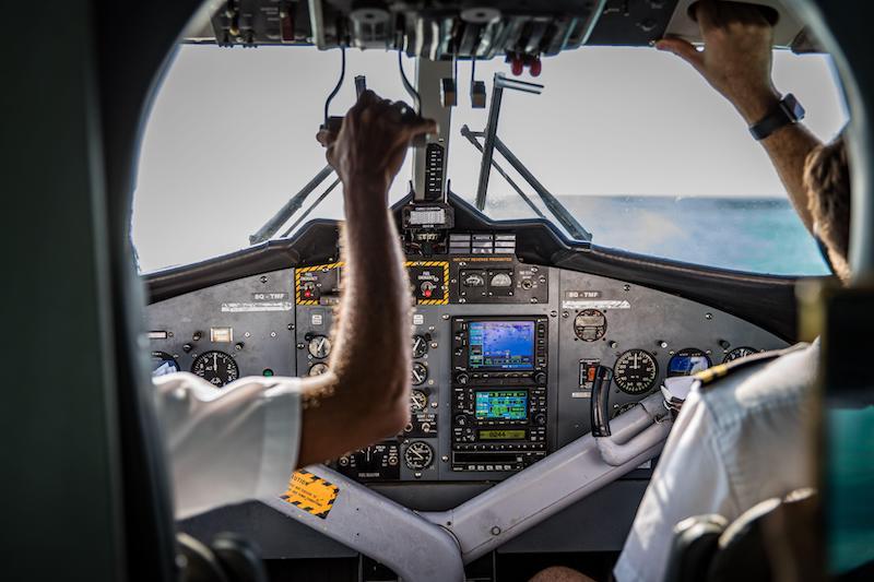 pilots in cockpit