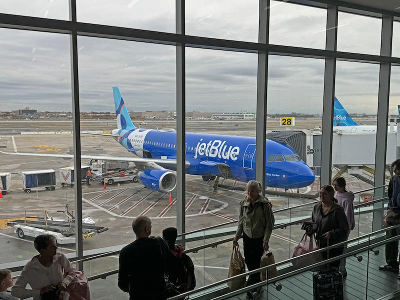 Passengers lining up to board at JFK