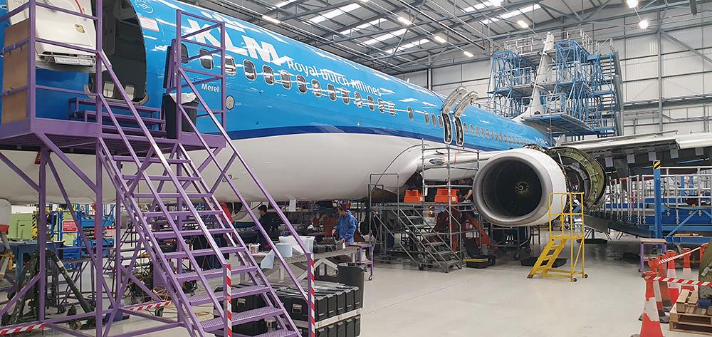 KLM aircraft in hangar