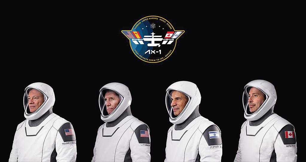 Axiom-1 crew: Michael Lopez-Alegria, Larry Connor, Israeli Etyan Stibbe and Canadian Mark Pathy