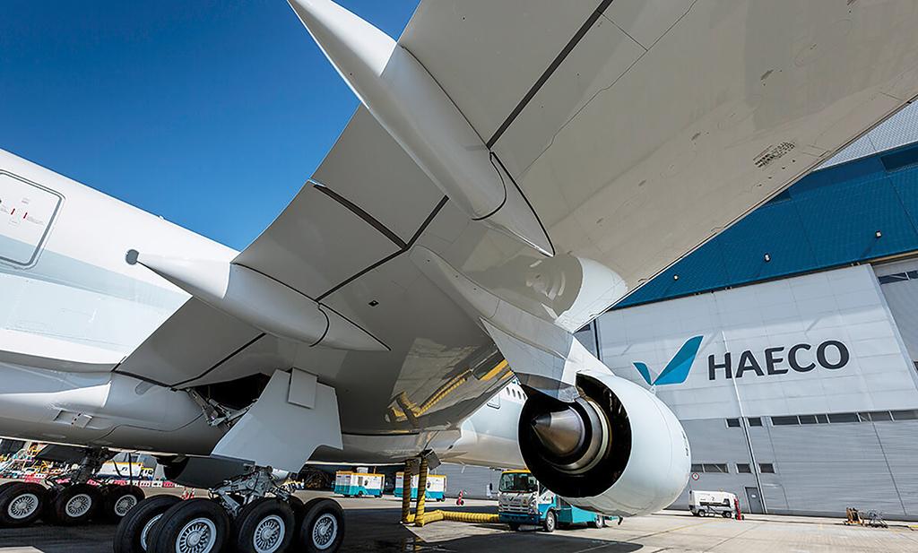 aircraft in front of Haeco facility