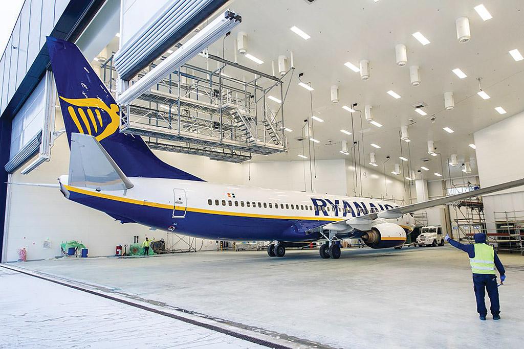 Ryanair aircraft in MAAS Aviation paint shop Kaunas, Lithuania