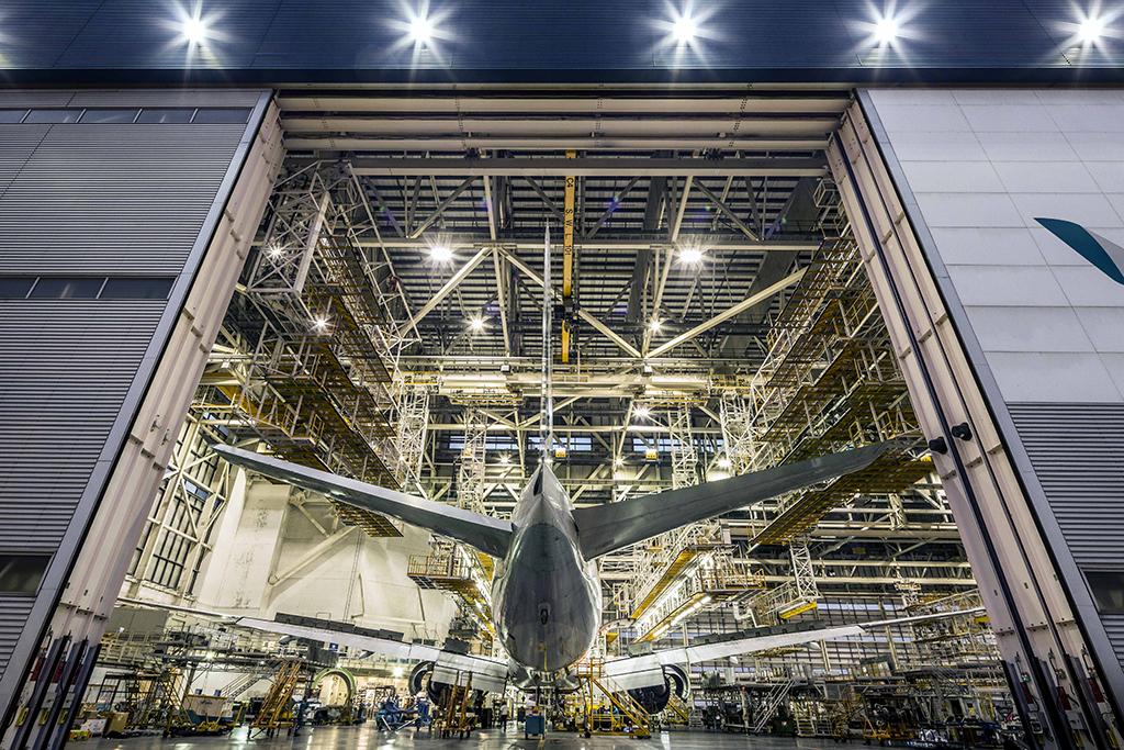 aircraft parked in hangar