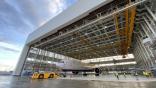 Aeroflot Moscow hangar with Boeing 777 aircraft.