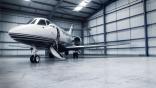 Business jet in hangar