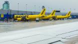 Spirit aircraft parked at airport