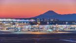 tokyo airport with Mount Fuji in background