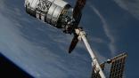 Northrop Grumman’s Cygnus spacecraft is pictured attached to the Canadarm2 robotic arm moments after NASA astronaut Matthew Dominick maneuvered the robotic arm to capture the spacecraft ahead of installation to the Earth-facing port of the Unity module