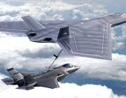 concept image of stealthy tanker refueling a fighter aircraft in flight